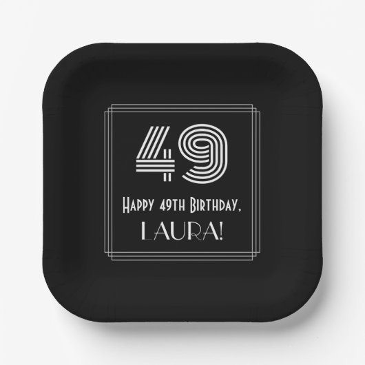 49e verjaardag — Art Deco Geïnspireerde look "49" Papieren Bordje (Voorkant)