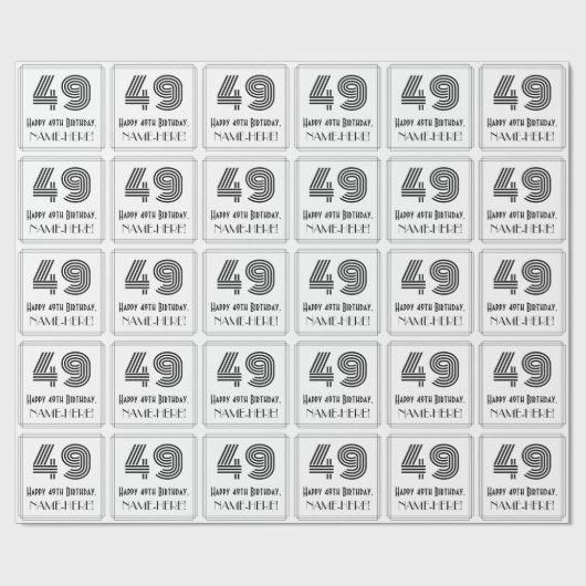 49e verjaardag: Art Deco geïnspireerde stijl "49"  Cadeaupapier (Vlak)