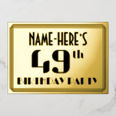 49e verjaardag: Art Deco Kijk "49" en naam Folie Uitnodiging (Voorkant)