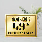 49e verjaardag: Art Deco Kijk "49" en naam Folie Uitnodiging (Staand Voorkant)