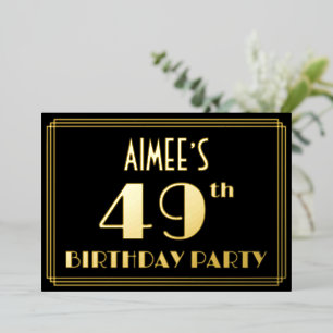 49e verjaardag: Art Deco Kijk "49", met naam Folie Uitnodiging