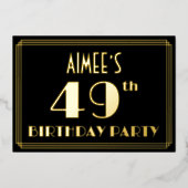 49e verjaardag: Art Deco Kijk "49", met naam Folie Uitnodiging (Voorkant)