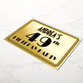 49e verjaardag — Art Deco look "49" + naam Folie Uitnodiging (Gedraaid)