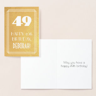 49e Verjaardag ~ Art Deco stijl "49" & Aangepaste  Folie Kaarten