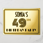 49e verjaardag — Art Deco Style "49" en naam Folie Uitnodiging (Voorkant)