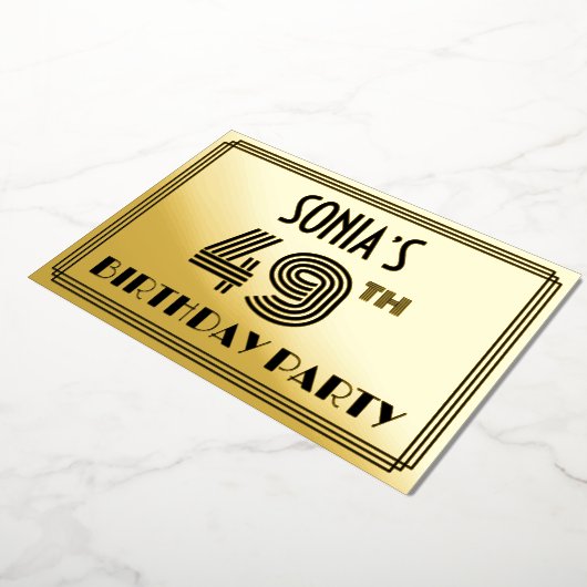 49e verjaardag — Art Deco Style "49" en naam Folie Uitnodiging (Gedraaid)