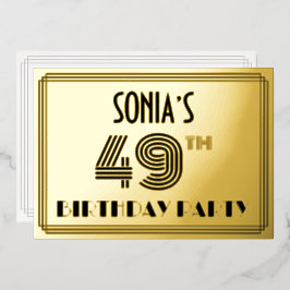 49e verjaardag — Art Deco Style "49" en naam Folie Uitnodiging