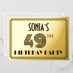 49e verjaardag — Art Deco Style "49" en naam Folie Uitnodiging