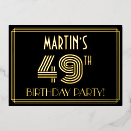 49e verjaardag — Art Deco Style "49" + Naam Folie Uitnodiging