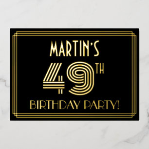 49e verjaardag — Art Deco Style "49" + Naam Folie Uitnodiging