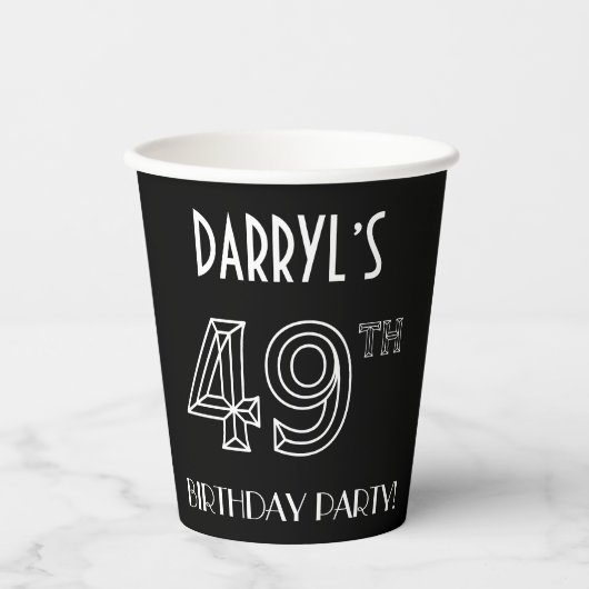 49e verjaardag: Art Deco Style + aangepaste naam Papieren Bekers (Voorkant)