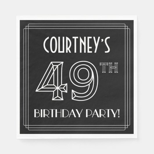 49e verjaardag: Art Deco Style + aangepaste naam Servet (Voorkant)