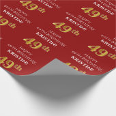 49e verjaardag: Elegant, rood, Faux Gold look Cadeaupapier (Hoek)