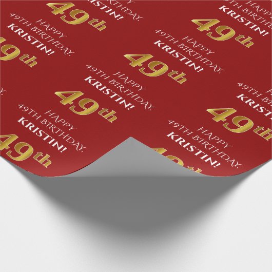 49e verjaardag: Elegant, rood, Faux Gold look Cadeaupapier (Hoek)