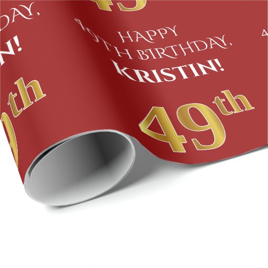 49e verjaardag: Elegant, rood, Faux Gold look Cadeaupapier (Rol Hoek)