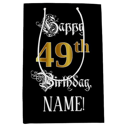 49e verjaardag ~ Fancy script; Faux Gold look; naa Medium Cadeauzakje (Voorkant)