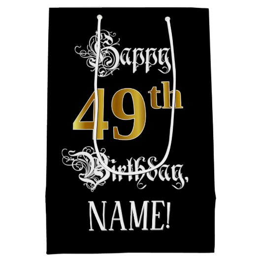 49e verjaardag ~ Fancy script; Faux Gold look; naa Medium Cadeauzakje (Achterkant)