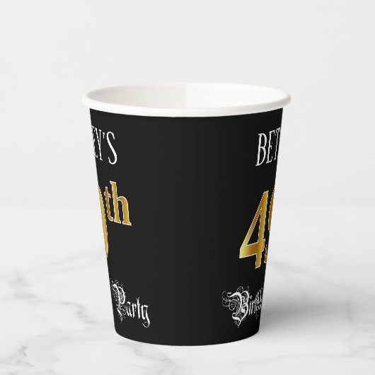 49e verjaardag — Fancy script, Faux Gold look Papieren Bekers (Links)
