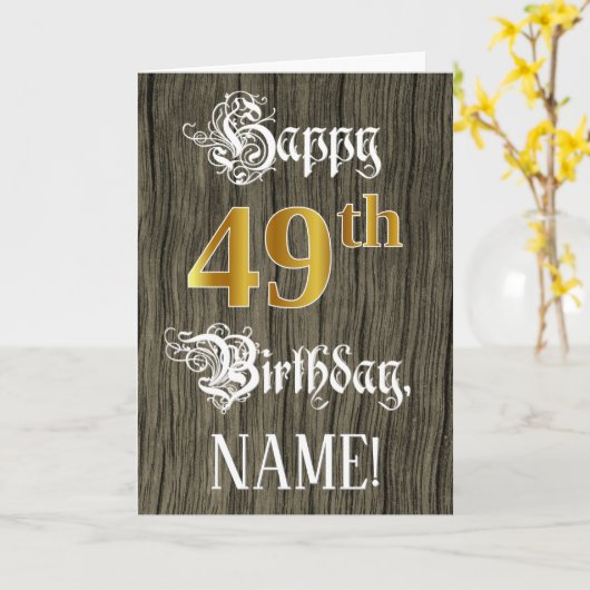 49e verjaardag: Faux Gold look + Faux-houten patro Kaart (Gele Bloem)