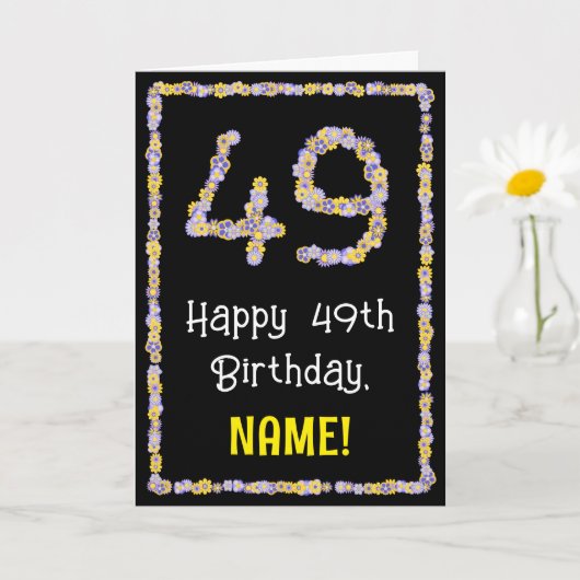 49e verjaardag: Floral Flowers Number, Custom Name Kaart (Kleine Plant)