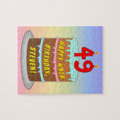 49e verjaardag: Fun Cake and Candles + Custom Name Legpuzzel (Horizontaal)