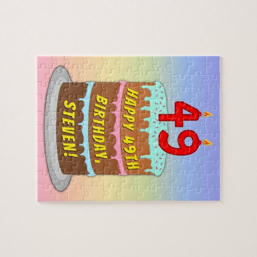 49e verjaardag: Fun Cake and Candles + Custom Name Legpuzzel (Horizontaal)