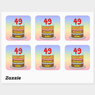 49e verjaardag: Fun Cake and Candles + Custom Name Vierkante Sticker