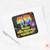 49e verjaardag: Fun Fireworks Kijk, regenboog # 49 Vierkante Sticker (Envelop)