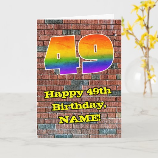 49e verjaardag: Fun Graffiti-geïnspireerde regenbo Kaart (Gele Bloem)