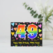49e verjaardag: Fun Hearts Pattern, Regenboog 49 Briefkaart (Staand voorkant)