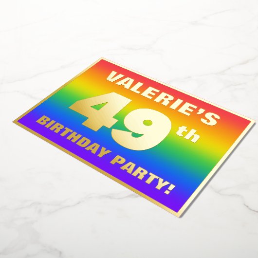 49e verjaardag: Fun, kleurrijk regenboogpatroon Folie Uitnodiging (Gedraaid)