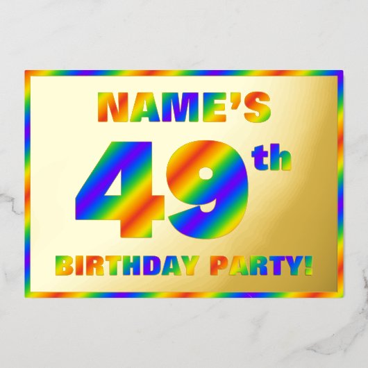 49e verjaardag - Fun, regenboogspectrum "49" Folie Uitnodiging (Voorkant)