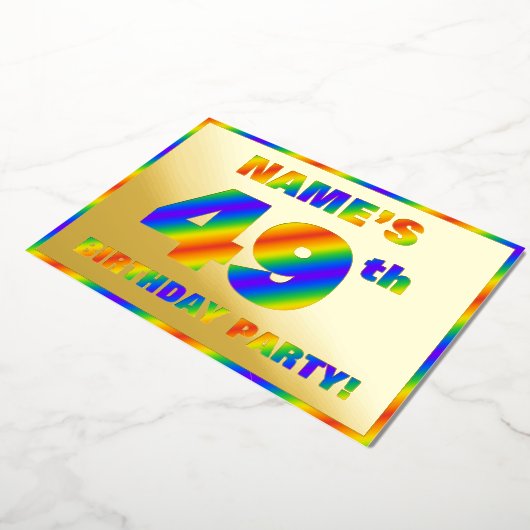 49e verjaardag - Fun, regenboogspectrum "49" Folie Uitnodiging (Gedraaid)
