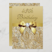 49e verjaardag Gold Faux Sequins and Bow Kaart (Voorkant / Achterkant)