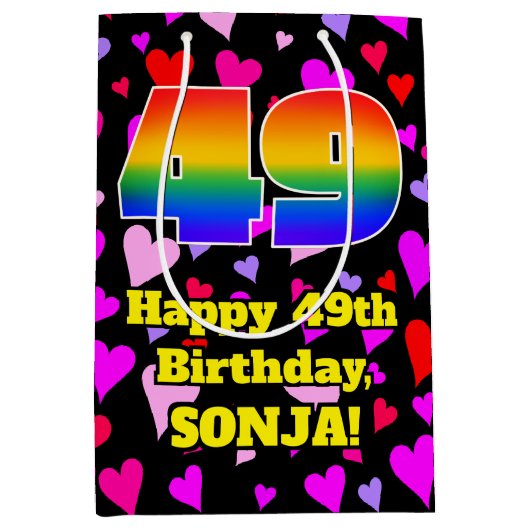 49e verjaardag: Heatten, regenboognr. 49 Medium Cadeauzakje (Voorkant)