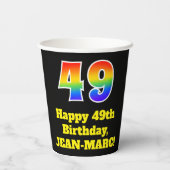 49e verjaardag: Kleurrijk, Leuk, Opwindend, Regenb Papieren Bekers (Achterkant)