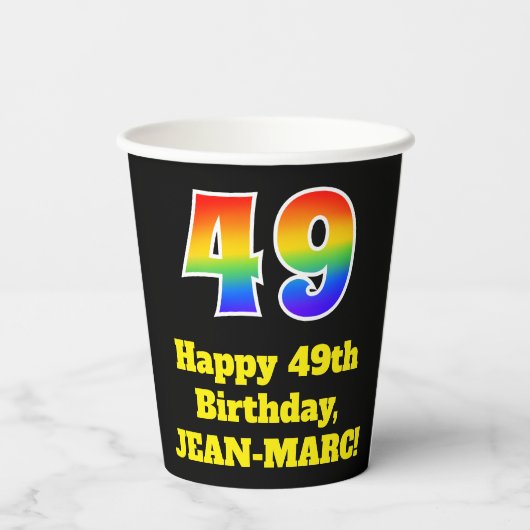 49e verjaardag: Kleurrijk, Leuk, Opwindend, Regenb Papieren Bekers (Achterkant)