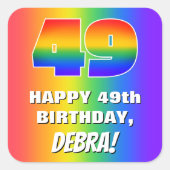 49e verjaardag: kleurrijk, vun regenboogpatroon #  vierkante sticker (Voorkant)