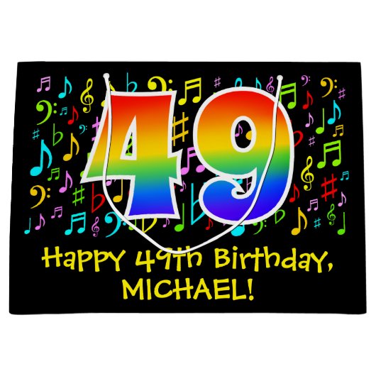 49e verjaardag - Kleurrijke muzieksymbolen, Rainbo Groot Cadeauzakje (Voorkant)