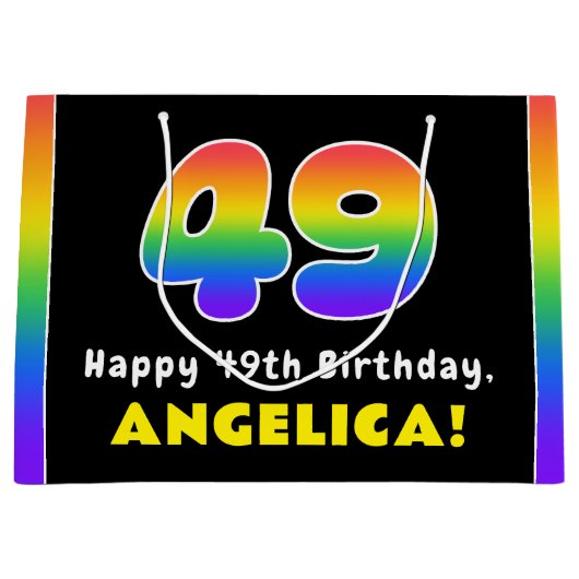 49e verjaardag: kleurrijke regenboog # 49, Naam va Groot Cadeauzakje (Voorkant)