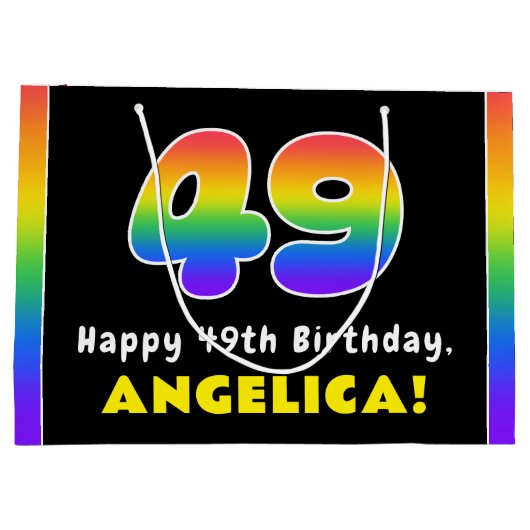 49e verjaardag: kleurrijke regenboog # 49, Naam va Groot Cadeauzakje (Achterkant)