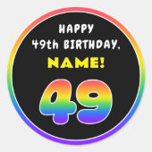 49e verjaardag: kleurrijke regenboog # 49, Naam va Ronde Sticker (Voorkant)