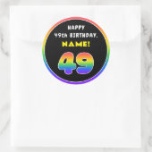 49e verjaardag: kleurrijke regenboog # 49, Naam va Ronde Sticker (Tas)