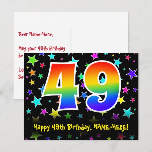 49e Verjaardag: Leuk Sterren Patroon, Regenboog 49 Briefkaart (Voorkant / Achterkant)