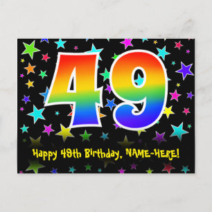 49e verjaardag: leuk sterrenpatroon, regenboog 49, briefkaart
