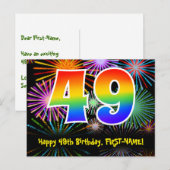 49e verjaardag – leuk vuurwerkpatroon + regenboog  briefkaart (Voorkant / Achterkant)