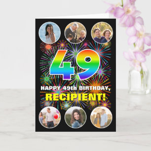 49e Verjaardag: Leuke Regenboog #, Aangepaste Naam Kaart