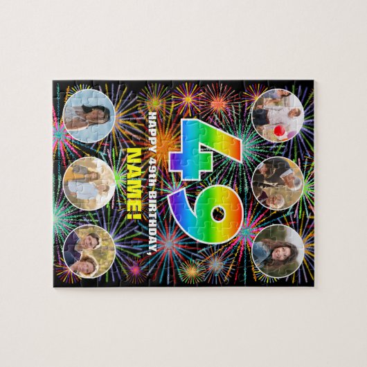 49e verjaardag: Leuke regenboog #, Aangepaste naam Legpuzzel (Horizontaal)