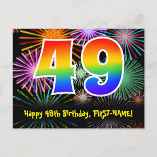 49e Verjaardag – Leuke Vuurwerk Patroon + Regenboo Briefkaart
