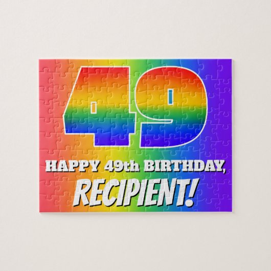 49e verjaardag — Meerkleurig regenboogpatroon "49" Legpuzzel (Horizontaal)